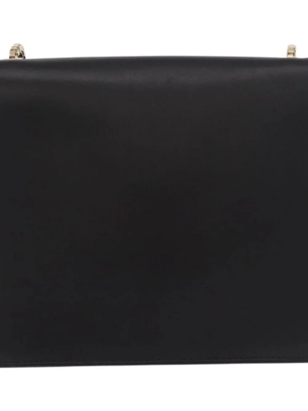 Salvatore Ferragamo Gancini Chain Shoulder Bag Leather Black Gold Auth 185725A